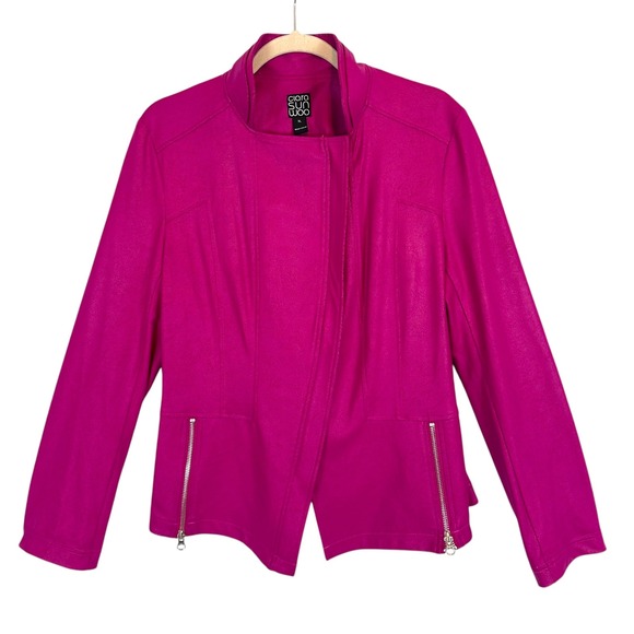 NEW Clara Sunwoo Liquid Leather Magenta Jacket Womens XL Faux Leather Moto - Picture 1 of 10